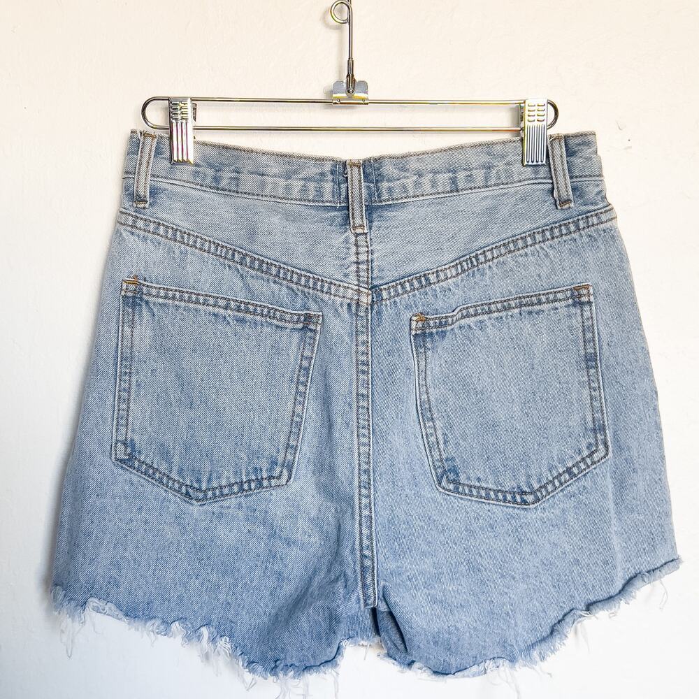 Princess Polly Short Sz 2 Crossover Xena Denim Jeans Cut Off Cross High Rise - Picture 2 of 6
